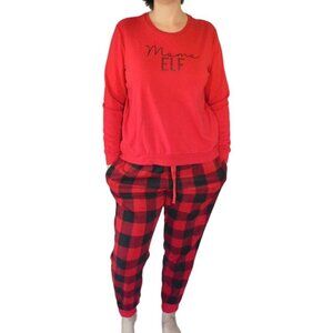 North Pole Buffalo Check Holiday Mama Elf Red Black Pajama Set Women's Large